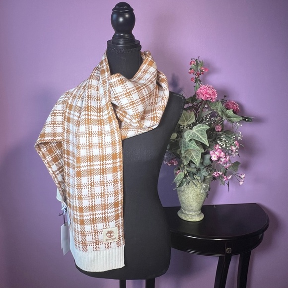 TIMBERLAND Digital Plaid Brown/Orange & White Scarf - Warm Winter Gear NWT - Picture 8 of 8